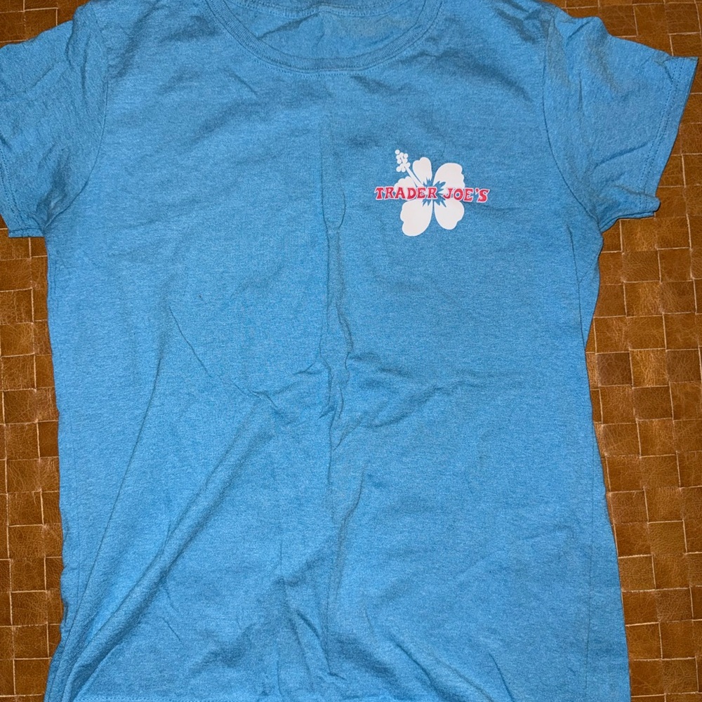 Trader Joe's Sky Blue Hibiscus Logo Tee